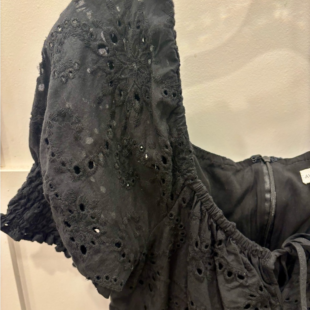 Avec Les Filles Anthropologie Black Eyelet Peasant Dress Size Large - Picture 9 of 10